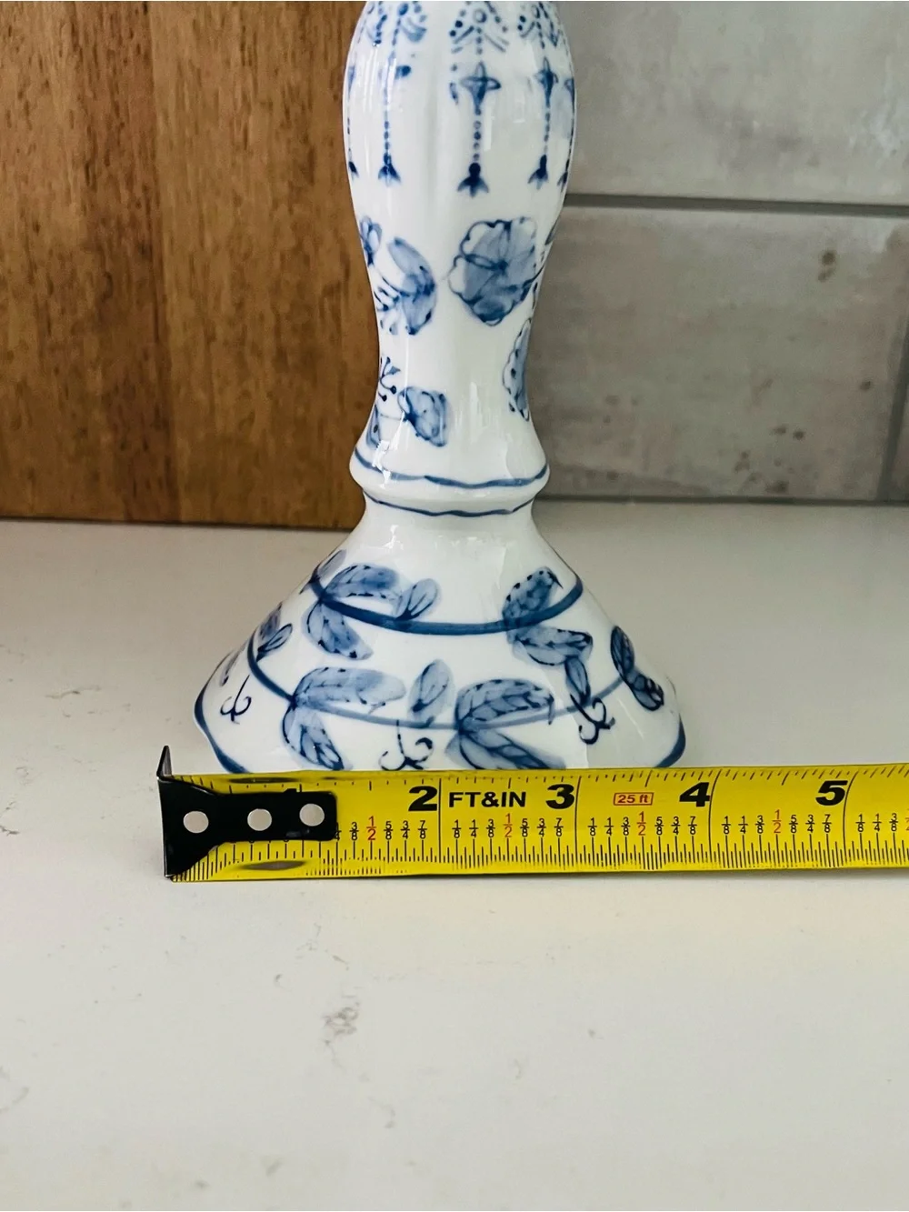 Hand Painted Blue and White Floral Porcelain Candlestick Candle Holder